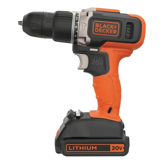 Taladro percutor atornillador inalámbrico de 10mm Black+Decker BCD704C1 20V + 1 batería de 1.5Ah + accesorio con caja de cartón 220V