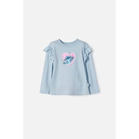 Camiseta De Stitch Azul Manga Larga Para Niña 2t A 5t