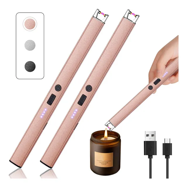 SAIVIEK JL893 Encendedor Electrico Usb Recargable 2 Pcs,Encendedor De Plasma ,Encendedor De Arco Eléctrico Electric Lighter Resistente Al Viento&Seguro Para Velas,Estufa De Gas,Cocina,Camping ROSA