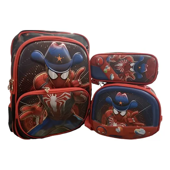 Bolso Morrales Escolares C/cartuchera Y Lonchera Spider-man