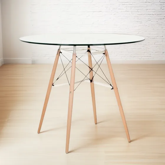Mesa De Comedor Redonda De Vidrio Pata Madera - Eames 120 Cm