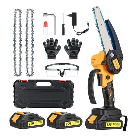 Moto Serra Elétrica 6 Polegadas 2 Baterias 72v Portátil Amarelo 127/220v