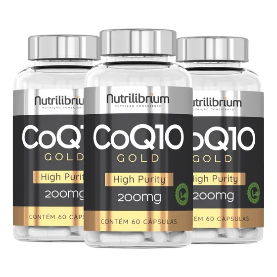 Kit 3x Coenzima Q10 200mg Gold 180 Cápsulas 3 Meses Sabor Sem sabor Bodyaction Tradicional