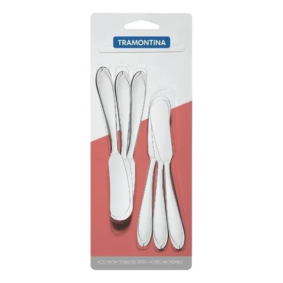Kit 6 Espátulas Para Manteiga Geleia Em Aço Inox Tramontina Cor Cinza
