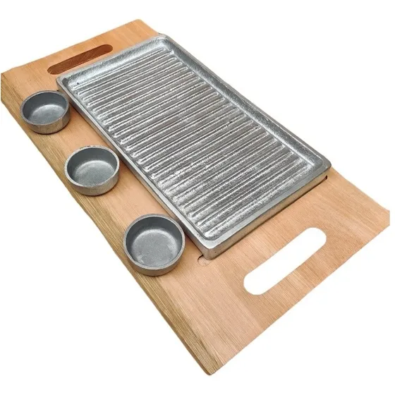 Tabla Bifera Grill Termica Asado + Madera + 3 Dip Vajilla Ar