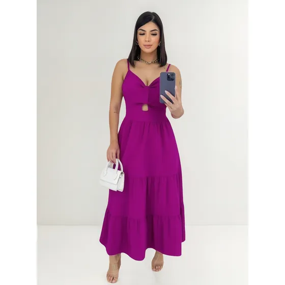 Vestido De Festa Midi Soltinho Rodado Usar Com Tênis Premium