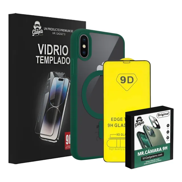 Kit Funda Transparente Clear Case De Color Magnética + Mica Pantalla Cristal Templado + Mica Cámara Protector Para iPhone Magsafe
