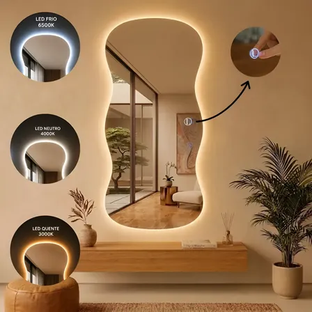 Espelho Lopazzi Grande Led 110x50cm Quarto Provador Luxo Aura