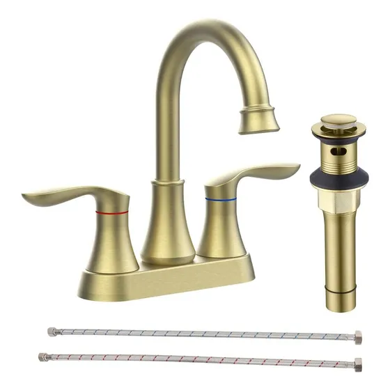 Grifo Baño Dorado Cepillado 360 Grado 2 Manija Drenaje Arco