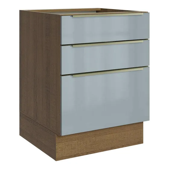 Gabinete Bajo Cocina Madesa Lux 60cm Con 3 Cajones Marrón/Gris