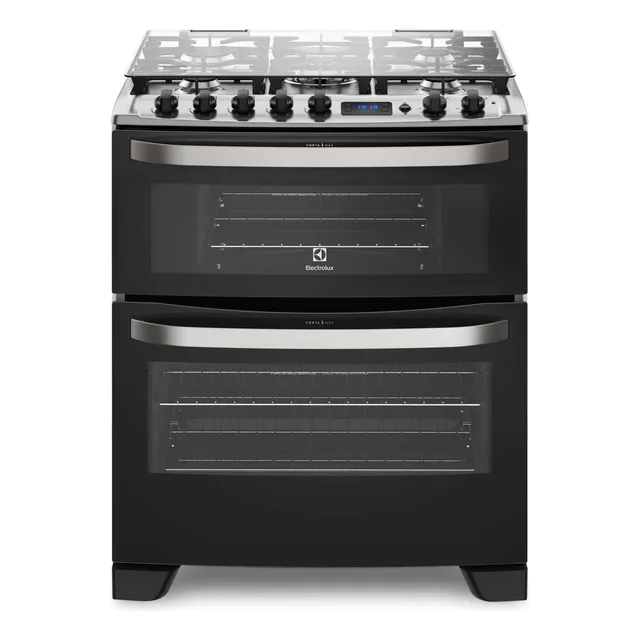 Cocina A Gas 5 Platos Doble Horno Timer Digital 76dba Negra