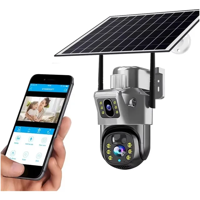 Cámara De Seguridad Solar Wifi Doble Lente 4mp En Español