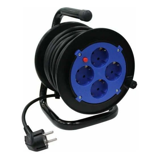 Alargue Enrollador 4 Tomas Schuko 3x1mm -25mts