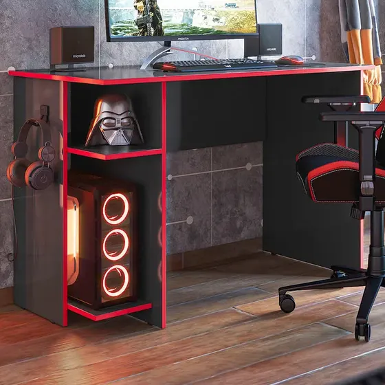 Mesa Escrivaninha Pc Gamer 3875 - Cor Preto E Vermelho