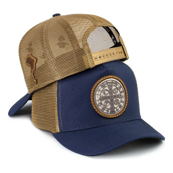 Boné Trucker Aba Curva São Bento Com Aba Em Couro