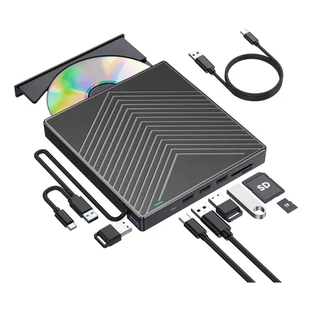 7 Em 1 Gravador Leitor Cd Dvd Externo Usb 3.0 Pc Notebook Preto Usb 3,0 Tipo A, Usb 3,0 Tipo C 127/220v