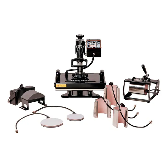 Kit Máquina Estampadora Sublimación 8 en 1 Color Sublime Plancha Estampar Sublimadora Multifunción Plana 29X38cm Poleras Tazones Rectas Cónicas Platos Botellas Vasos Gorros Personalización Profesional