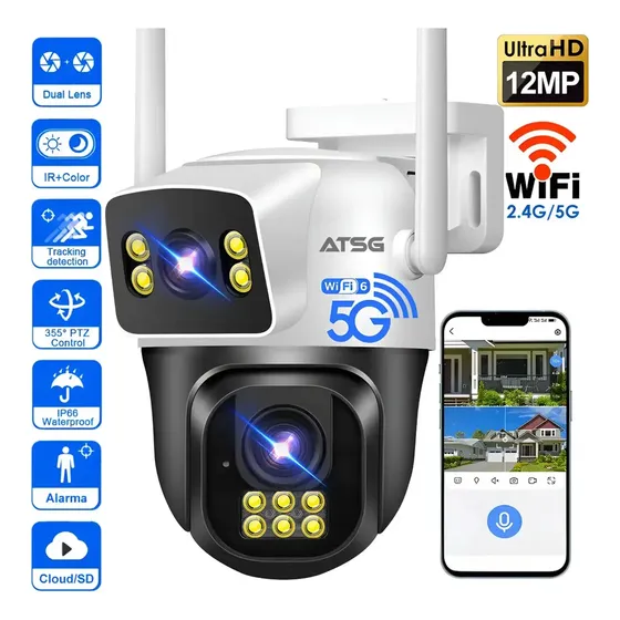 Atsg® 5g/2.4g 2 Lente 2 Pantalla Cámara De Seguridad 12mp