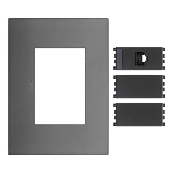 Placa Gris Con Toma Rj45 Cat5e Y 2 Módulo Ciego Gris Vimar