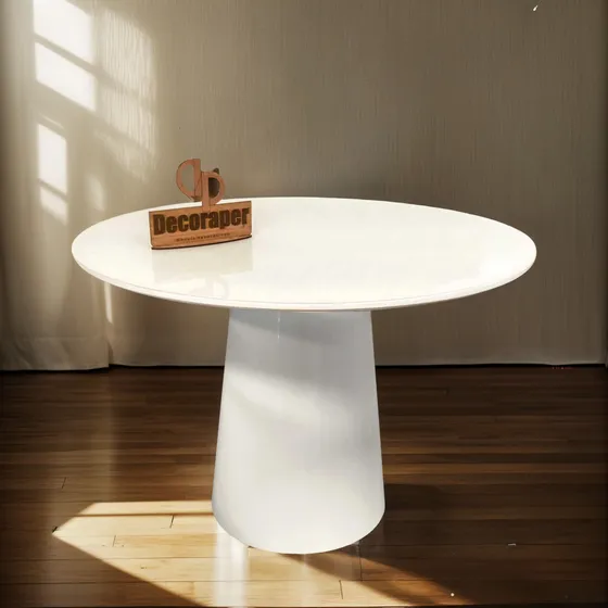 Mesa Jantar Cone Laqueado Tampo Redondo Laca Com Vidro 90cm
