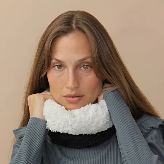 Cuello Tresher Lana Diseño Trenzado Y Corderito Importado Negro Liso Trenzado De Lana Único