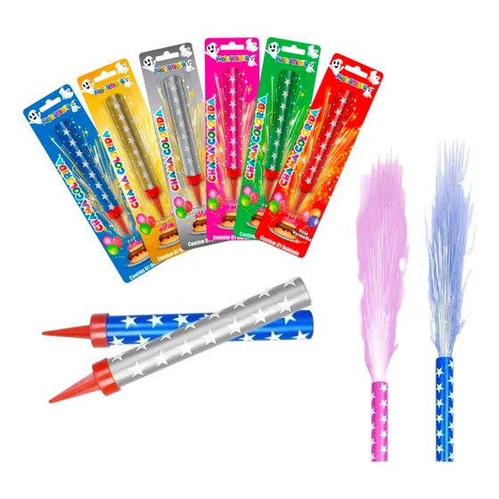 2 Vela Aniversário Bolo Vulcão Foguetinho Várias Cores