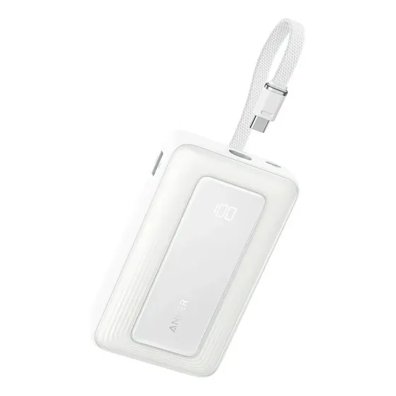 Carregador Portátil Power Bank Anker 20000mAh 45W Carga Turbo Rápida Display Digital Cor Branco Com
