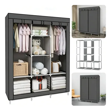 Armário Guarda Roupa Organizador Dobrável Desmontável Cinza