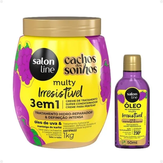 Salon Line Multy Irrestível: 1 Creme 3 Em 1 E 1 Óleo Uva