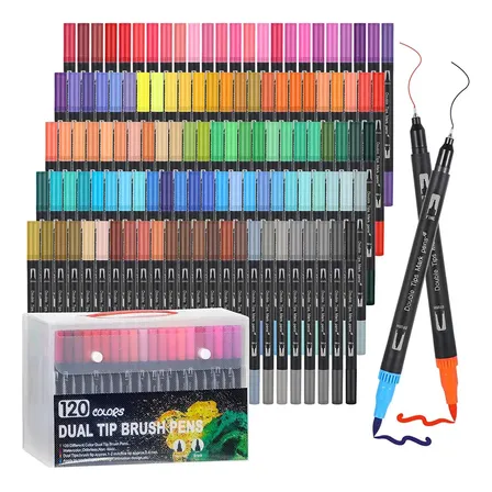 120 Cores Canetas Pen Brush Duas Pontas Lettering Canetinha Kit 120
