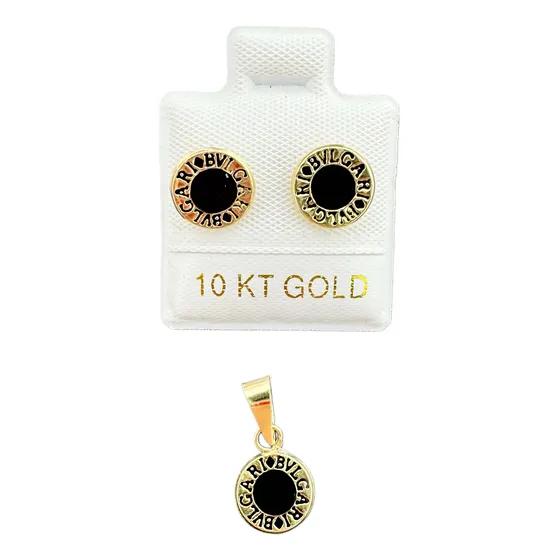 Juego De Aretes Y Dije De Oro 10k Elegante De Moda Lujo Chic