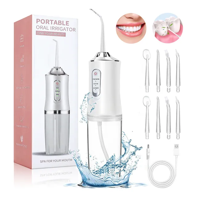 Limpiador Dientes Eléctrico Portátil Recargable Oral Irrigador Bucal Waterpik Con 8 Boquillas
