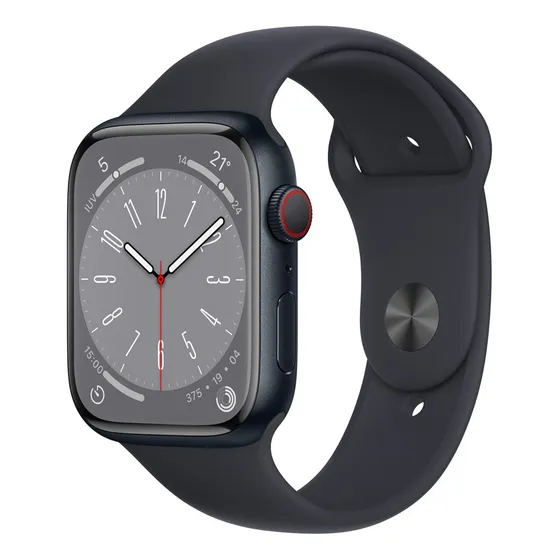 Apple Watch Series 8 Gps + Celular - Caja De Acero Inoxidable Color Grafito 45 Mm - Correa Deportiva Color Medianoche - Patrón