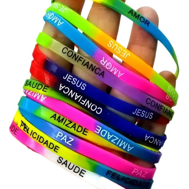 360 Pulseiras De Silicone Feminina Colorida Amizade Mensagem
