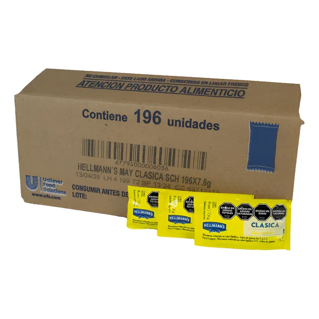 Caja Mayonesa Hellmann's Individual X 196 Sob.x 7,6 Gr C/u 