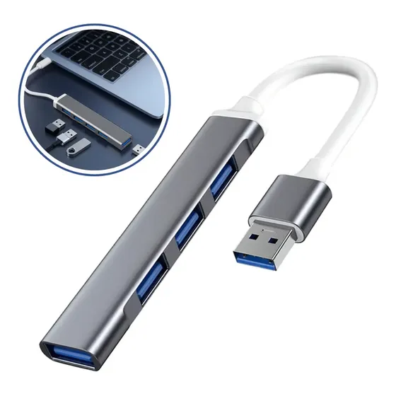 Hub Usb Hardline 4 Portas 3.0 5 Gbps Extensor Adaptador Computador Pc Notebook Alta Velocidade Transferencia Dados Conector Cabo Expansor Portatil Plug Play Universal Desktop Slim Windows Mac Linux