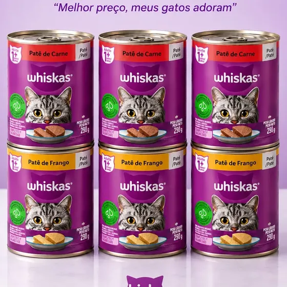 Ração Gatos Whiskas Sachê Combo 6 Latas Patê Carne E Frango