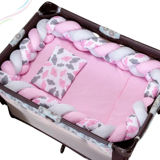 Kit Berço Desmontável Chiqueirinho Com Trança Menina 5pcs