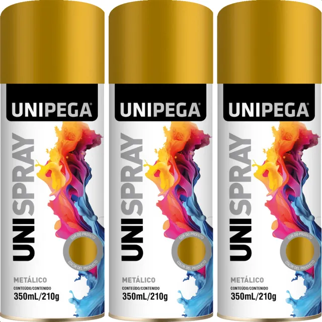 Kit 3 Tinta Automotiva Spray Metálica 350ml Multiuso Unipega