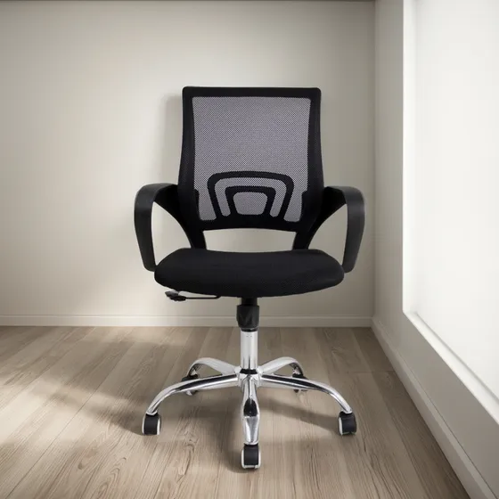 Cadeira De Escritorio Com Base Cromada Essencial - Preta