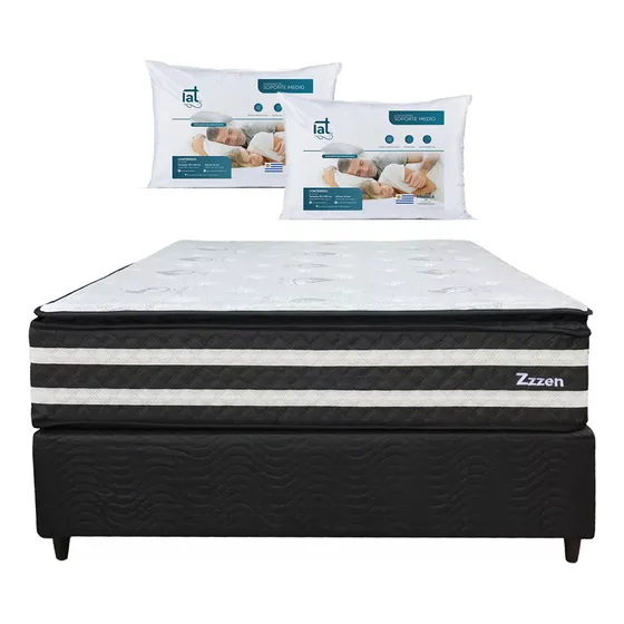 Sommier 2 Plazas Alta Densidad 32cm Altura 180k Con Almohada Color Negro