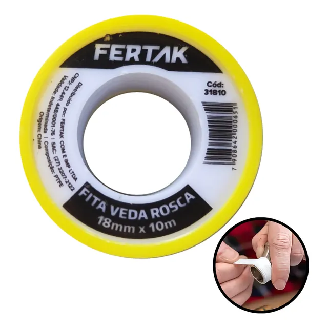 Fita Veda Rosca 18mmx10metros P/ Vedação Fita Branca