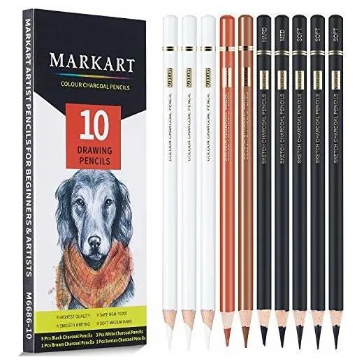 Juego 10 Lapice Carbon Color Para Dibujo Boceto Sombreado