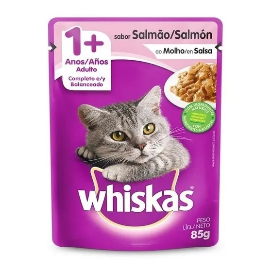Alimento Whiskas Adultos Whiskas Gatos  para gato adulto todos los tamaños sabor salmón en salsa en sobre de 85 g