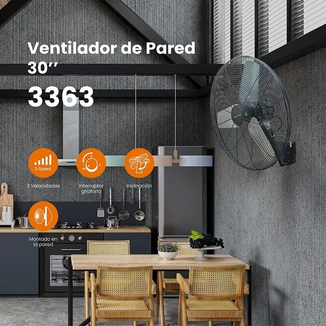 Ventilador Industrial De Pared Mytek 30 Metálico Cantidad de aspas 3 Color de la estructura Negro Color de las aspas Plateado Diámetro 30 " Material de las aspas Metal