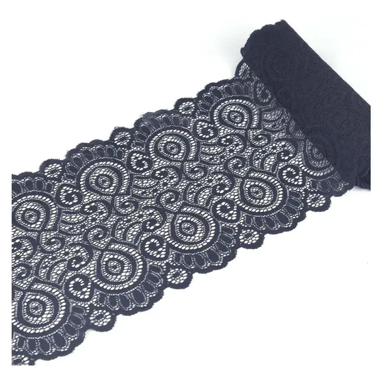 Ribete Encaje Tela Negro Cinta Floral Elastico Ancho 7 5