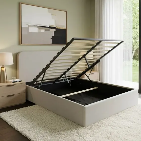 Cama Baul Plaza Y Media Sommier Box Respaldo Tapiz Lino Lcm | Cuotas sin interés