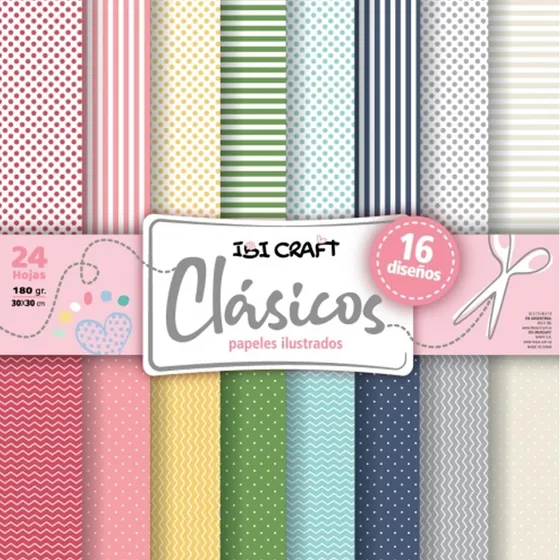 Papel Scrapbooking X24 Diseños Clasicos 30x30cm 180g Ibicraf