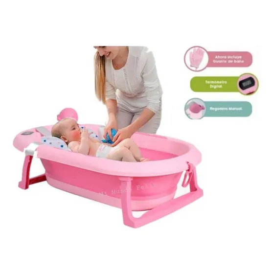 Bañera Para Bebes Niños Niñas Incluye Cojin Termometro Jely Color Rosa Bañera De Bebe