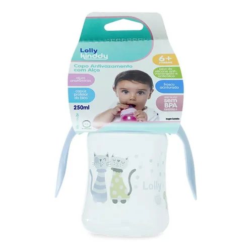 Copo Antivazamento C/alça Zoo 250ml Azul - Lolly Kinddy